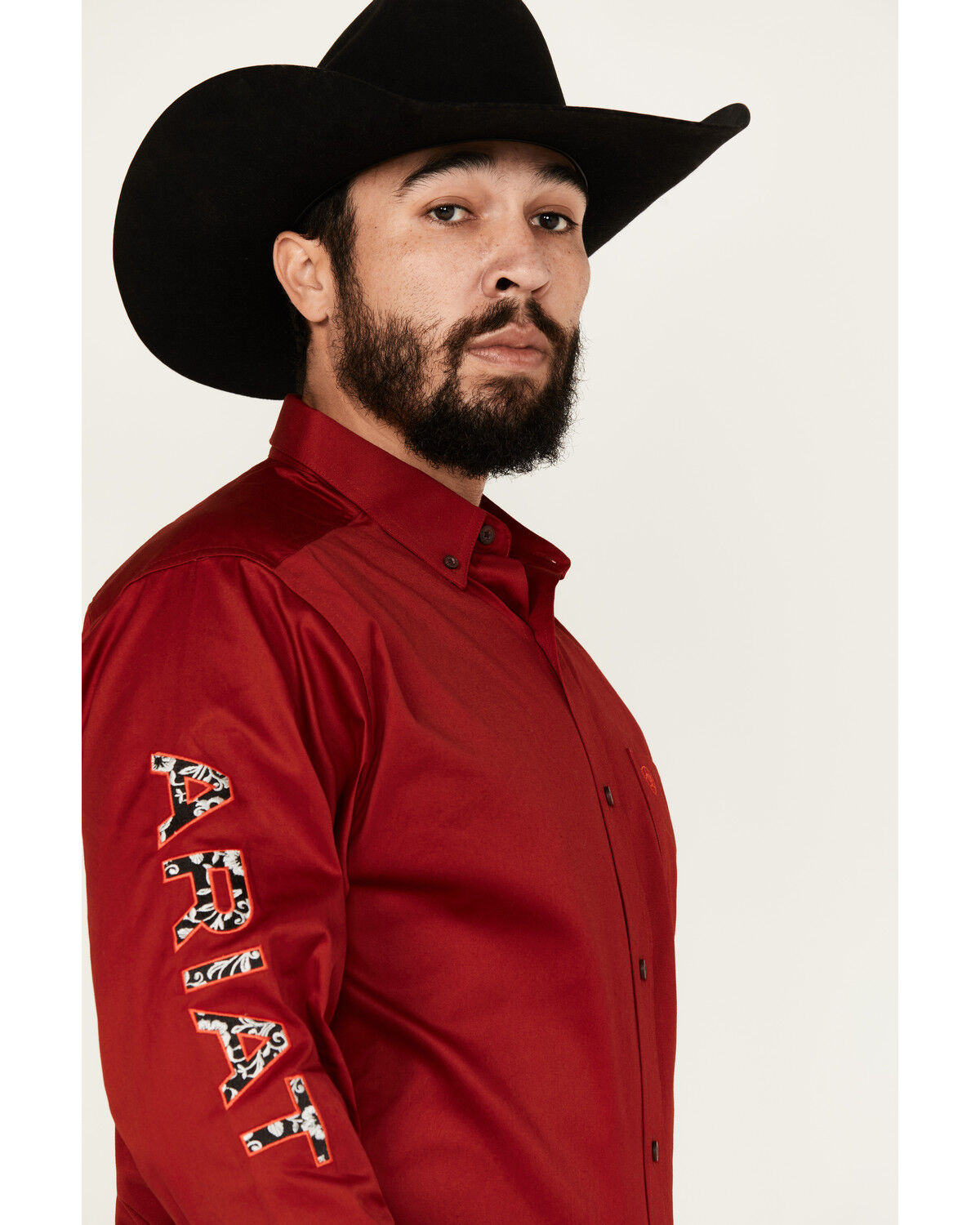 Image #2 - Ariat Men's Boot Barn Exclusive Team Logo Twill Fitted Long Sleeve Button-Down Western Shirt, Red, hi-res
