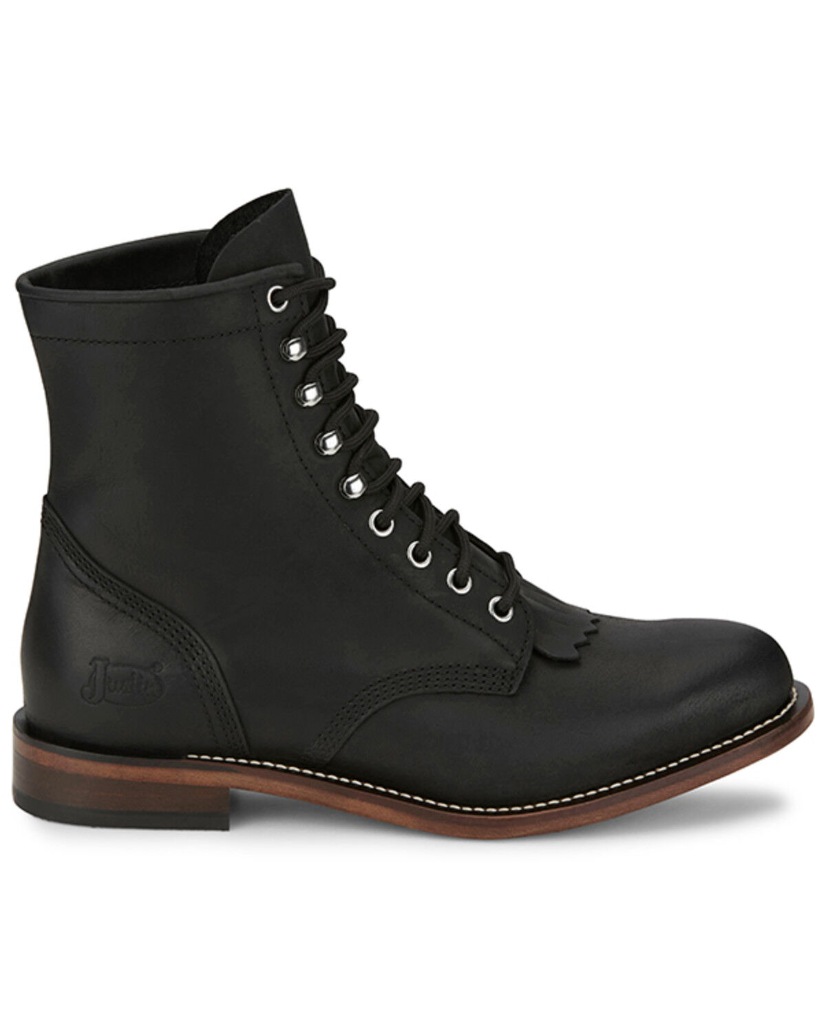 Image #2 - Justin Men's Drennan Lace-Up Boots - Round Toe, Black, hi-res