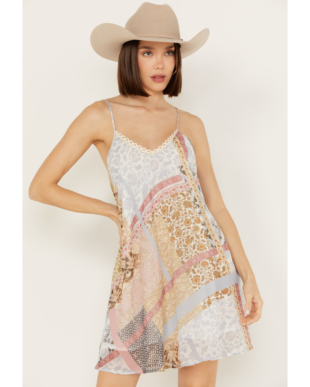Image #1 - Wild Moss Women's Patchwork Print Short Slip Mini Dress, , hi-res