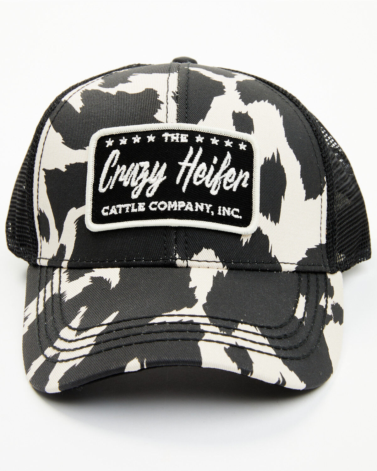 Image #1 - Idyllwind Women's Crazy Heifer Cow Print Baseball Cap, Black, hi-res