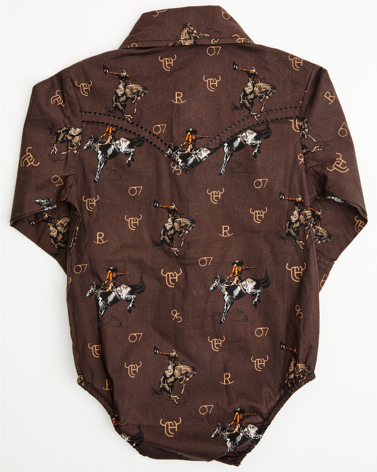 Image #3 - Cowboy Hardware Infant Boys' Bronc Print Long Sleeve Snap Onesie, Dark Brown, hi-res