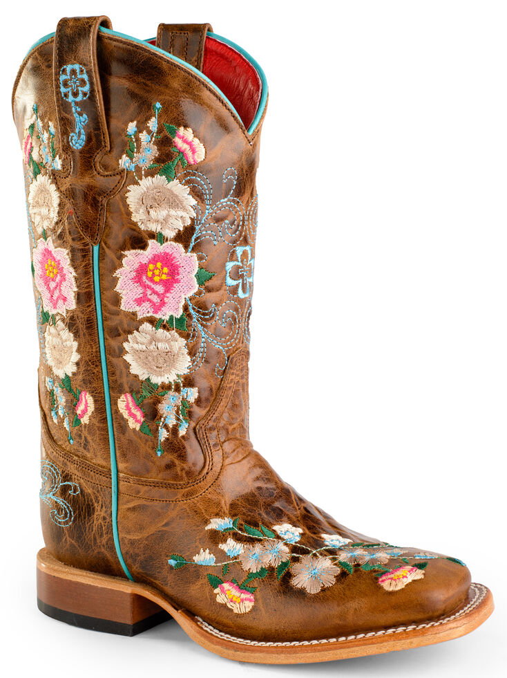 Macie Bean Youth Girls' Honey Bunch Cowgirl Boots - Square Toe, Tan, hi-res
