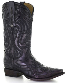 Corral Men's Exotic Python Skin Inlay Western Boots - Snip Toe, Black, hi-res