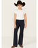 Image #1 - Rock & Roll Denim Girls' Dark Wash Paisley Print Button Stretch Flare Jeans, Blue, hi-res