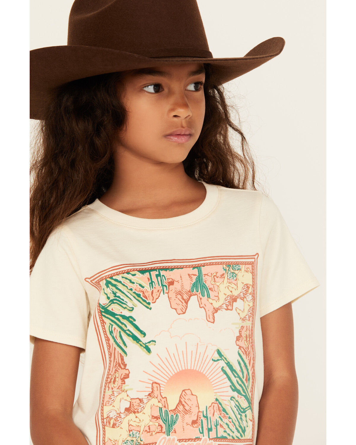 Image #2 - Wrangler Girls' Logo Desert Short Sleeve Graphic Tee, White, hi-res