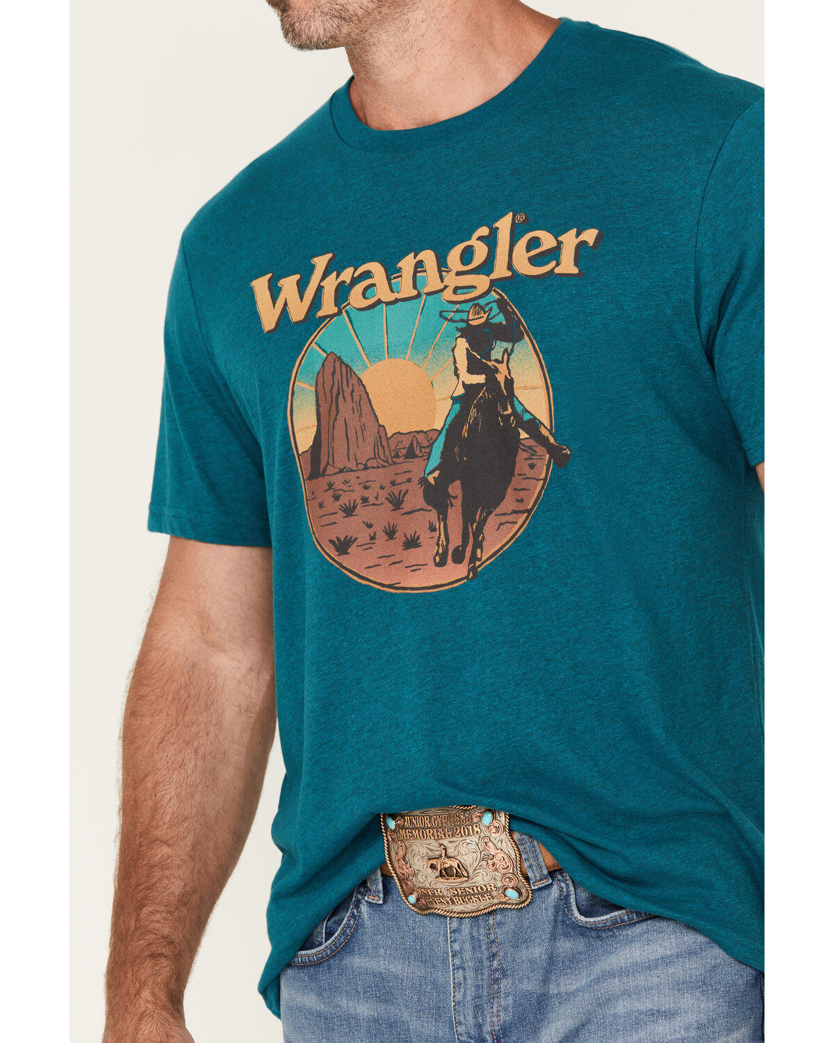 Image #3 - Wrangler Men's Scenic Cowboy Short Sleeve Graphic T-Shirt, Teal, hi-res