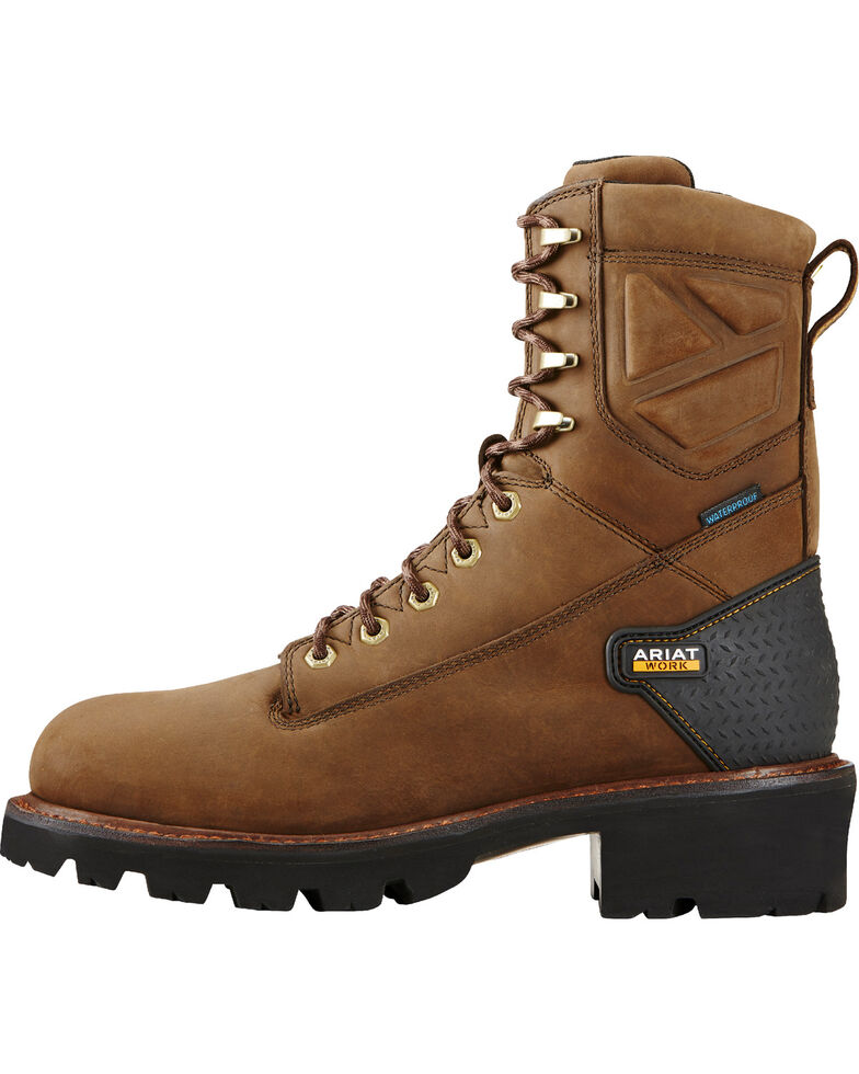 Ariat Men's Brown Powerline H2O Work Boots - Soft Toe, Brown, hi-res