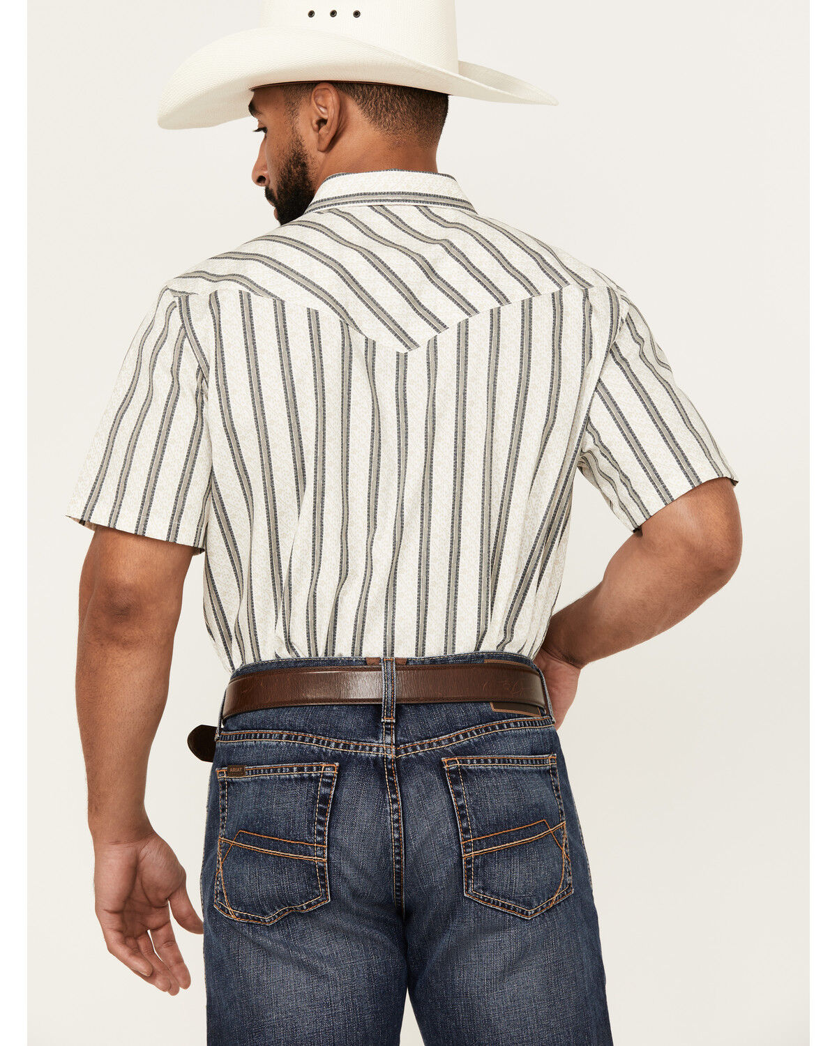 Image #4 - Gibson Trading Co Men's Side Swipe Vertical Striped Print Short Sleeve Snap Western Shirt, Ivory, hi-res