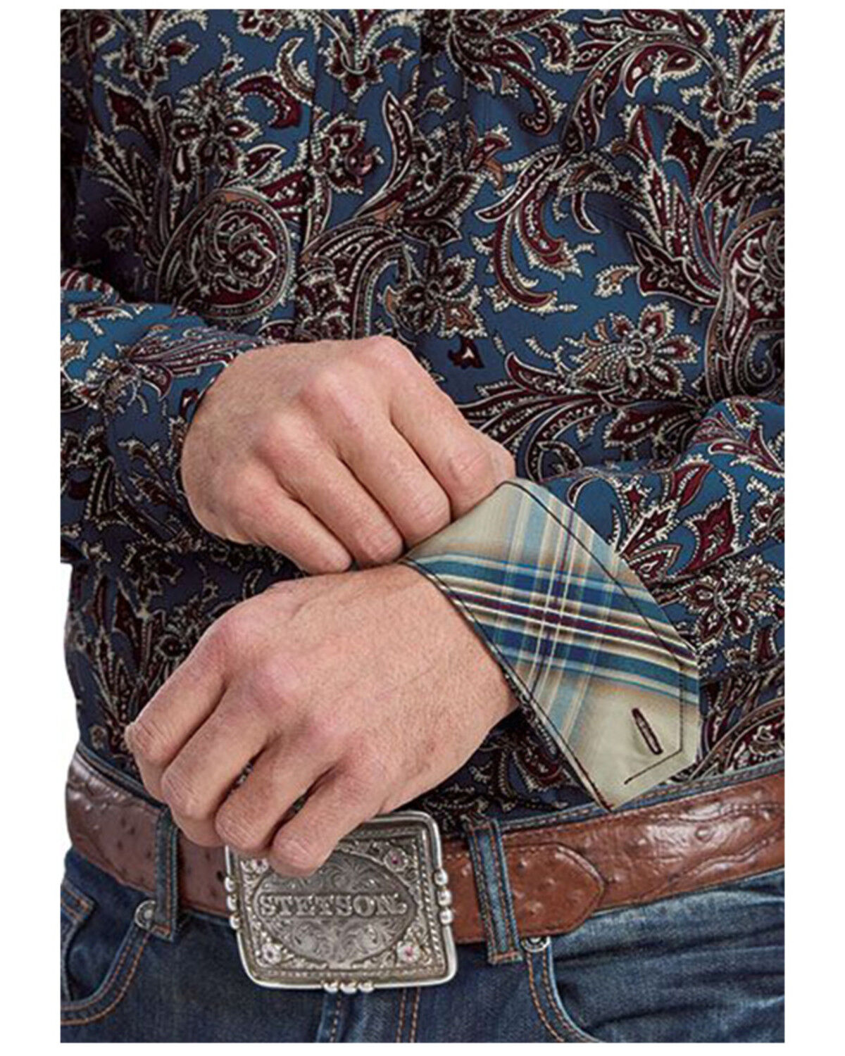 Image #3 - Stetson Men's Paisley Print Long Sleeve Button-Down Western Shirt, Blue, hi-res