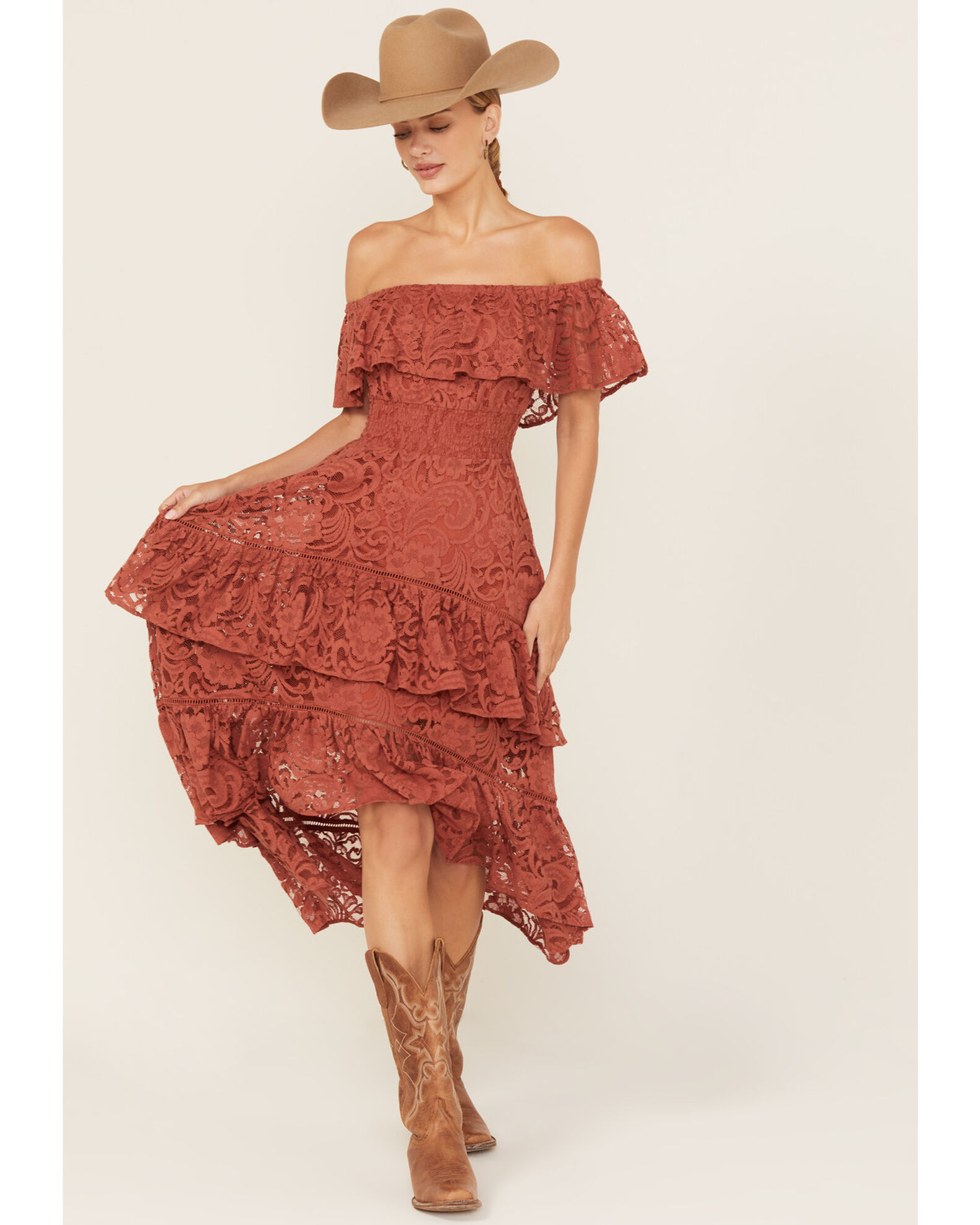 Shyanne Women s Lace Off The Shoulder High Low Dress Country Outfitter