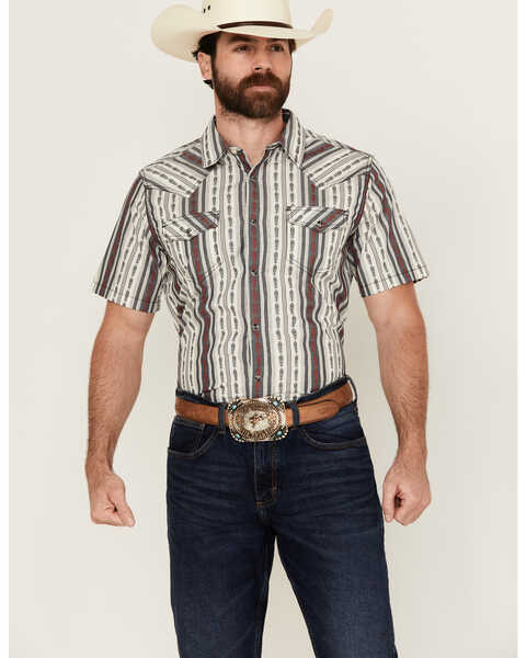 Cody James Men's Patriot Ikat Southwestern Striped Print Short Sleeve Snap Western Shirt , Ivory, hi-res