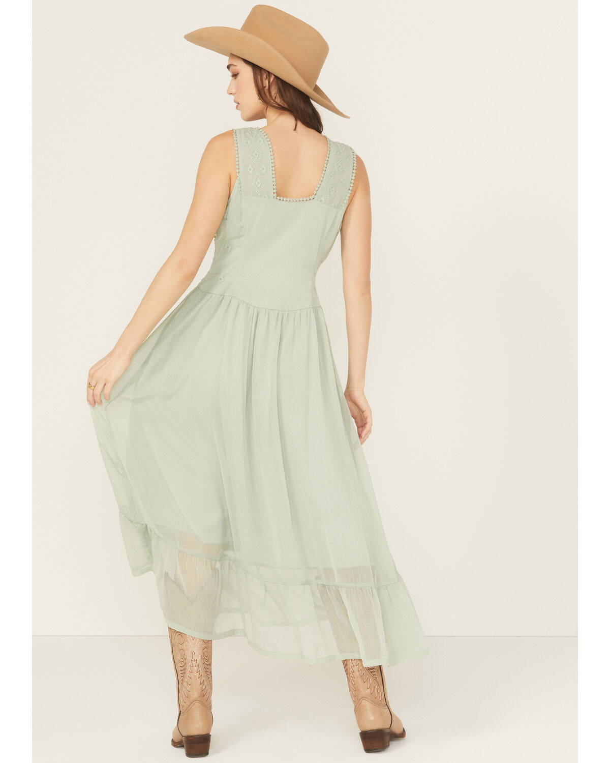 Image #4 - Panhandle Women's Chiffon Embroidered Sleeveless Midi Dress, Sage, hi-res
