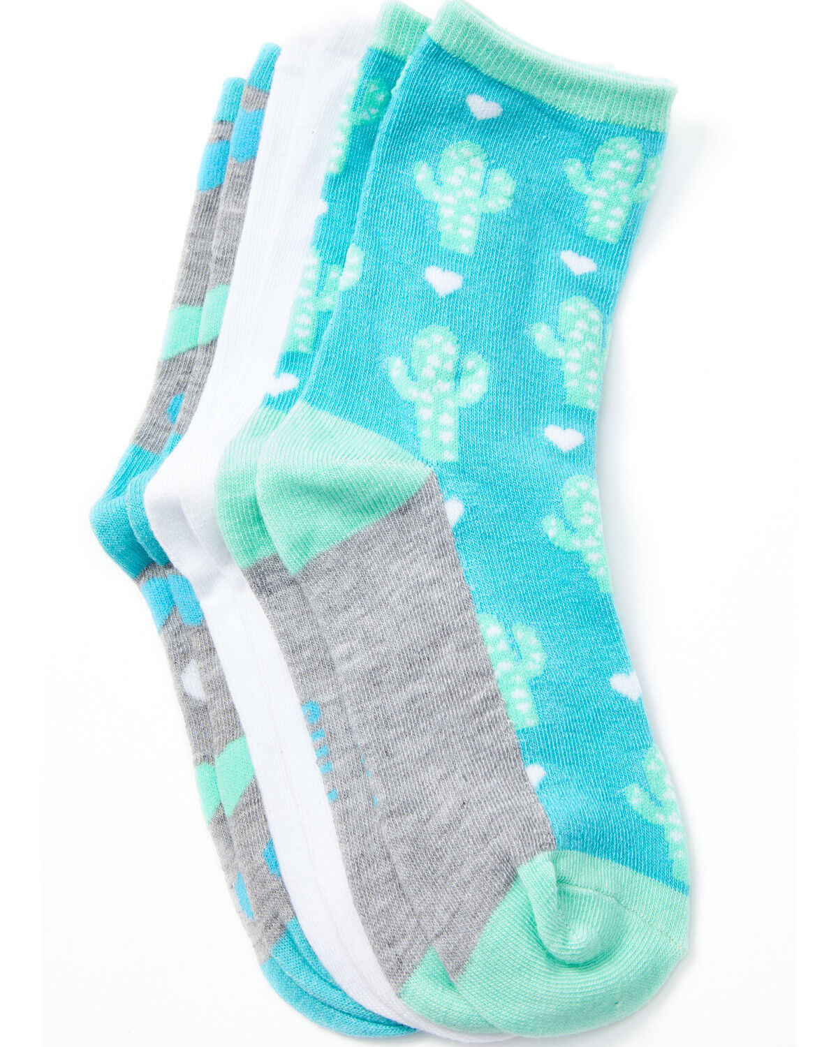 Image #2 - Leg Apparel Kids' 3-Pack Cactus & Hearts Crew Sock Set, Light Blue, hi-res