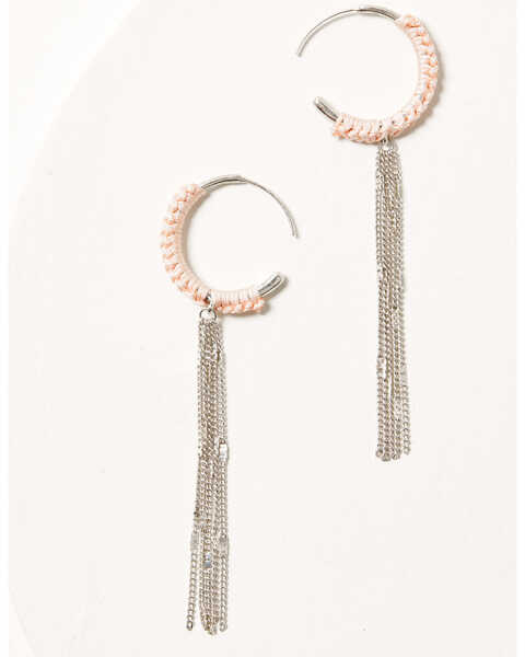 Shyanne Women's Pink Braided Hoop Silver Fringe Earrings, Pink, hi-res