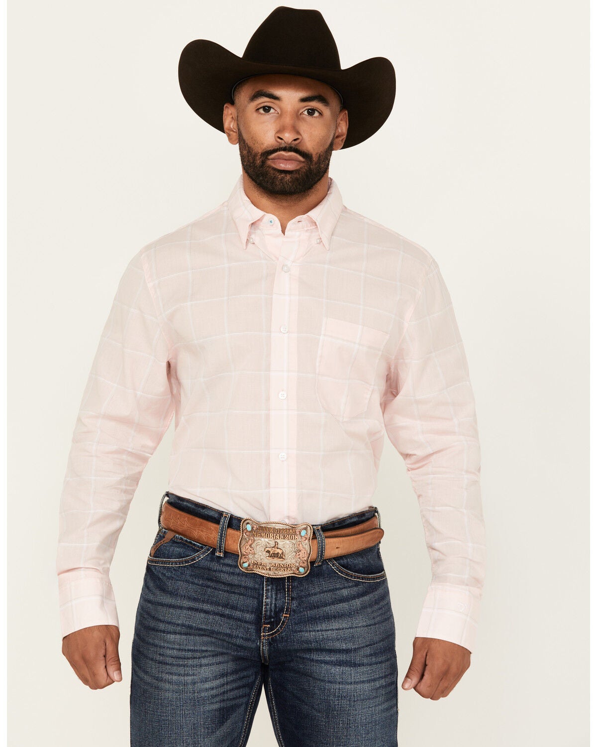 Wrangler X Cody Johnson Men's Checkered Print Long Sleeve Button-Down Western Shirt - Tall, Pink, hi-res
