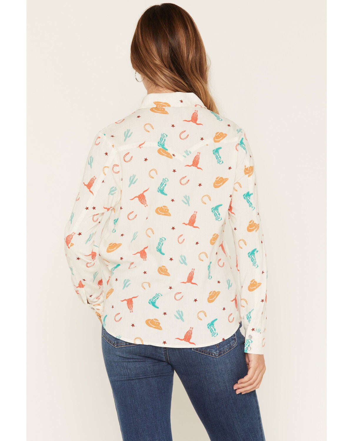 Image #4 - Olive Hill Women's Western Conversational Print Long Sleeve Pearl Button-Down Western Shirt, White, hi-res