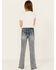 Image #1 - Grace In LA Girls' Double Horseshoe Embroidered Bootcut Stretch Denim Jeans, Blue, hi-res