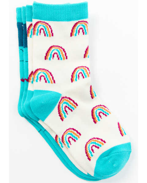 Shyanne Girls' Turquoise Rainbow 2-Pack Crew Socks, Multi, hi-res