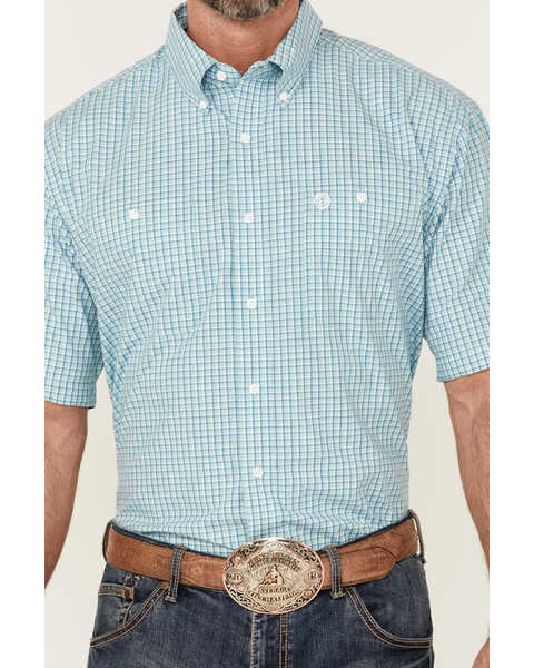 George Strait By Wrangler Men's Plaid Button-Down Western Shirt , Turquoise, hi-res