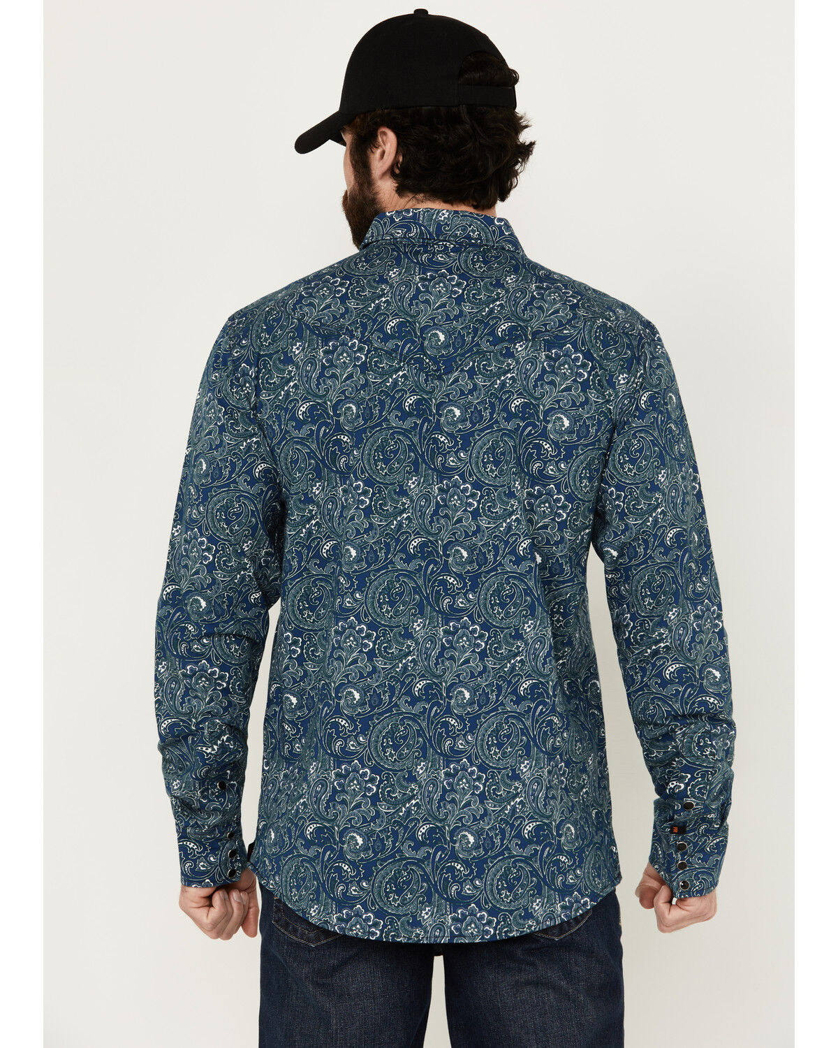 Image #4 - Cody James Men's FR Printed Lightweight Long Sleeve Snap Western Work Shirt, Navy, hi-res