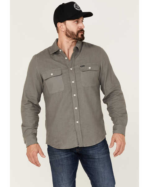 Image #1 - Brixton Men's Bowery Chamois Solid Long Sleeve Button-Down Western Shirt , Grey, hi-res
