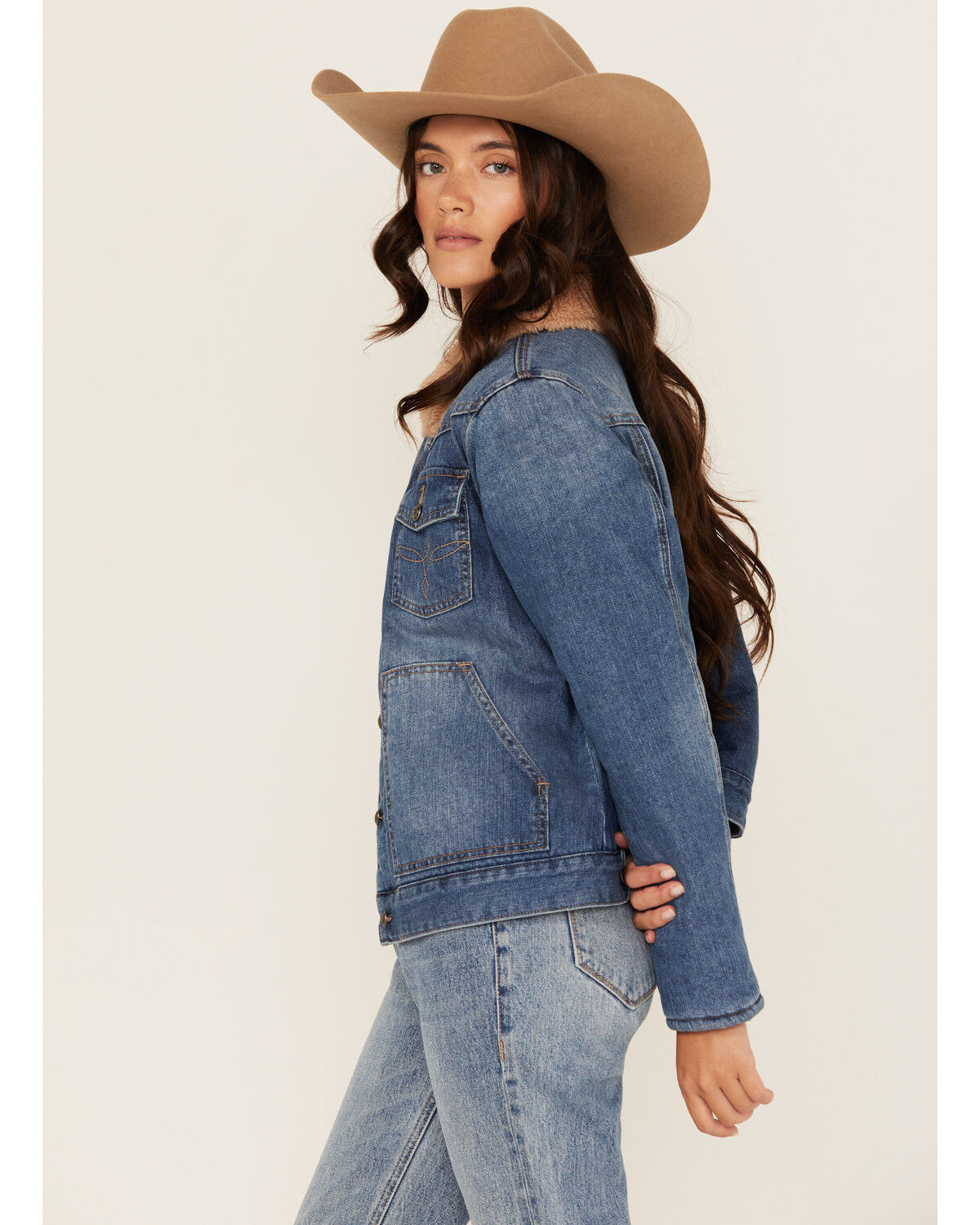 Image #2 - Shyanne Women's Saranac Dark Wash Sherpa Lined Denim Jacket, Dark Wash, hi-res