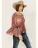 Image #1 - Shyanne Women's Printed Chiffon Long Sleeve Peasant Top, Rust Copper, hi-res
