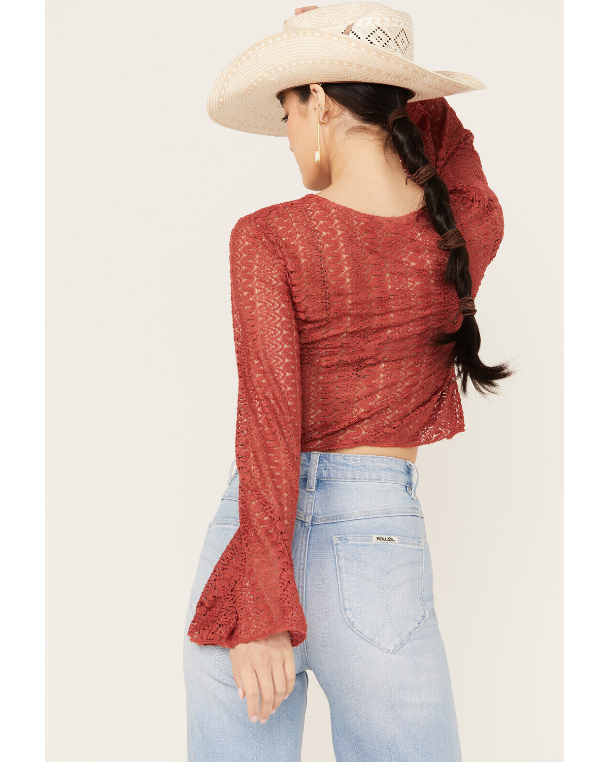 Image #4 - Wild Moss Women's Tie Front Textured Top, Red, hi-res