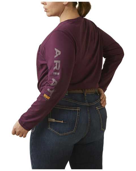 Image #2 - Ariat Women's Rebar Solid Long Sleeve Shirt , Purple, hi-res