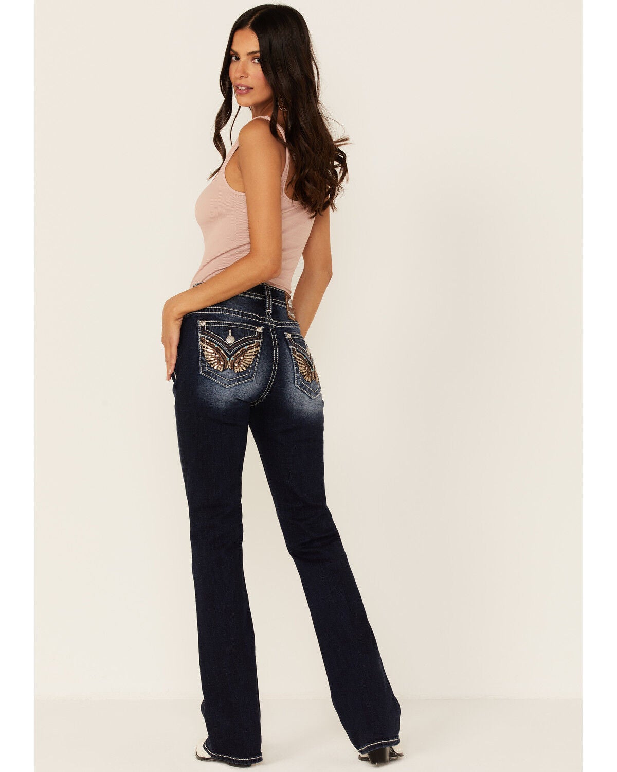Miss Me Women's Brown Embroidered Angel 