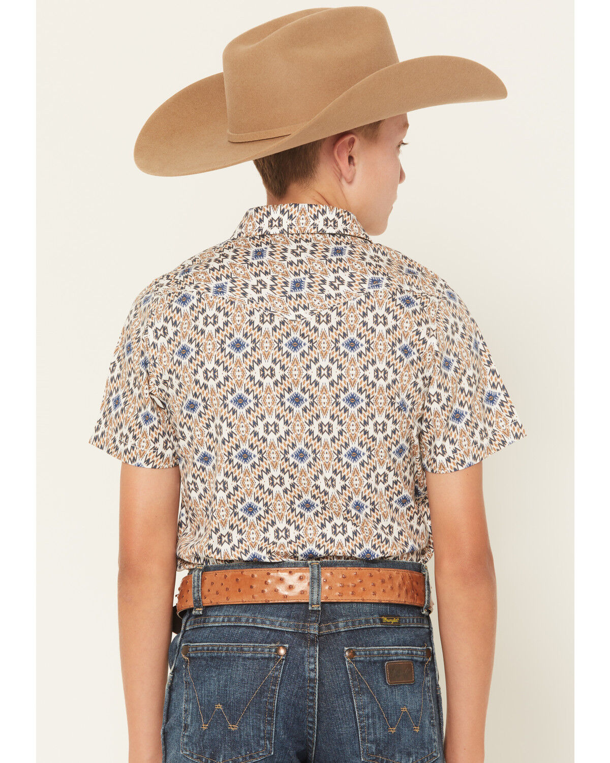 Image #4 - Cody James Boys' High Plains Southwestern Print Short Sleeve Snap Western Shirt, Tan, hi-res