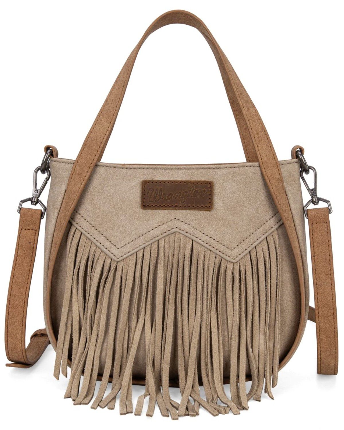 Image #1 - Wrangler Women's Toe Tone Fringe Crossbody Bag, Tan, hi-res