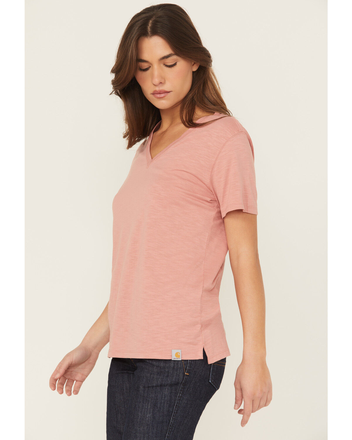 Image #2 - Carhartt Women's TENCEL™ Fiber Series Relaxed Fit Short Sleeve V-Neck Shirt, Rose, hi-res