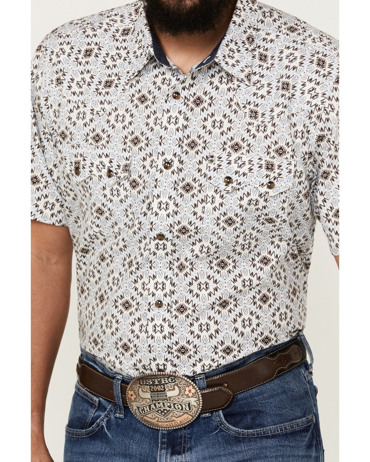 Image #3 - Cody James Men's High Plains Southwestern Print Short Sleeve Snap Western Shirt, Light Blue, hi-res
