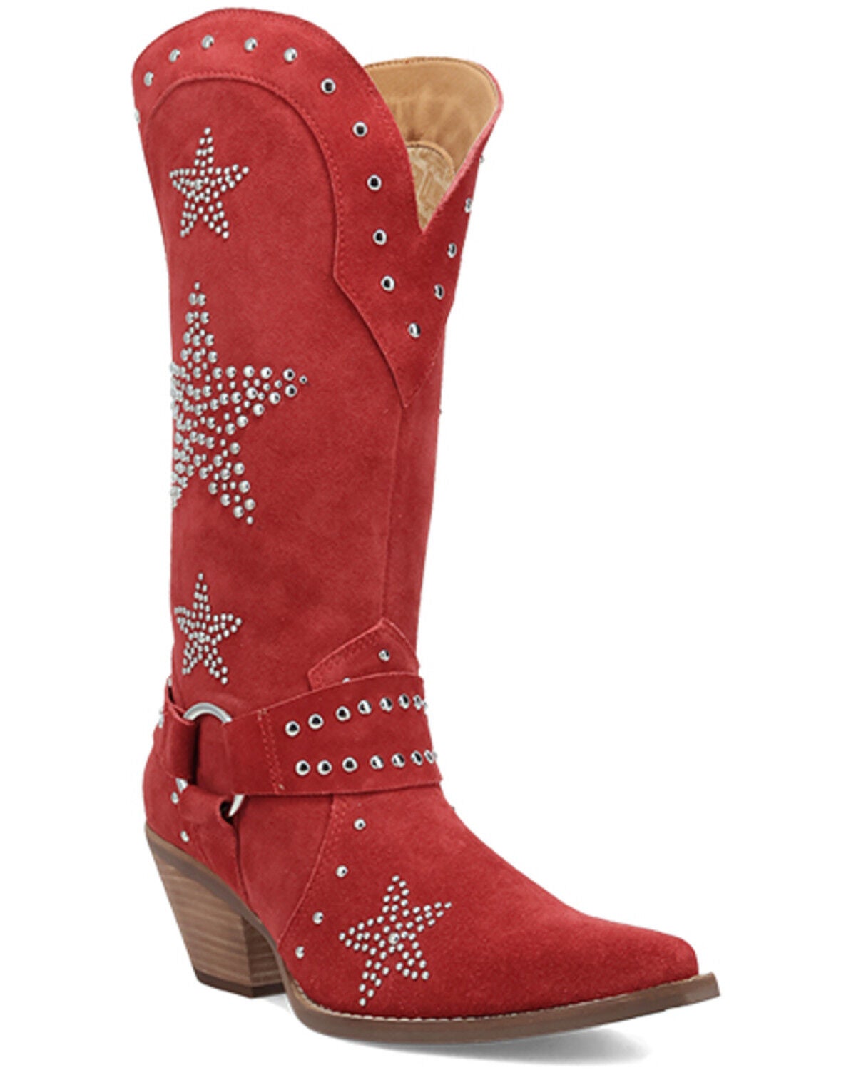 Dingo Women's Lucky Stars Embellished Suede Tall Western Boots - Round Toe, Red, hi-res