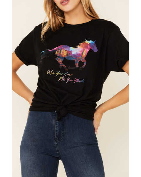 American Highway Women's Run Your Horse Not Your Mouth Graphic Tee , Black, hi-res