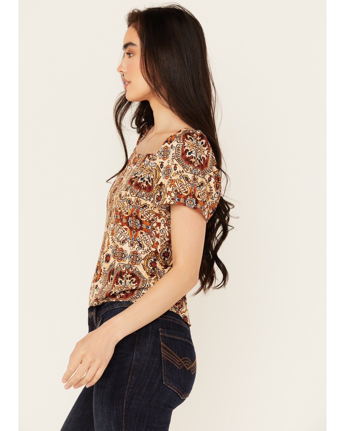 Image #2 - Idyllwind Women's Slaydon Tapestry Print Short Sleeve Shirt, Lt Brown, hi-res