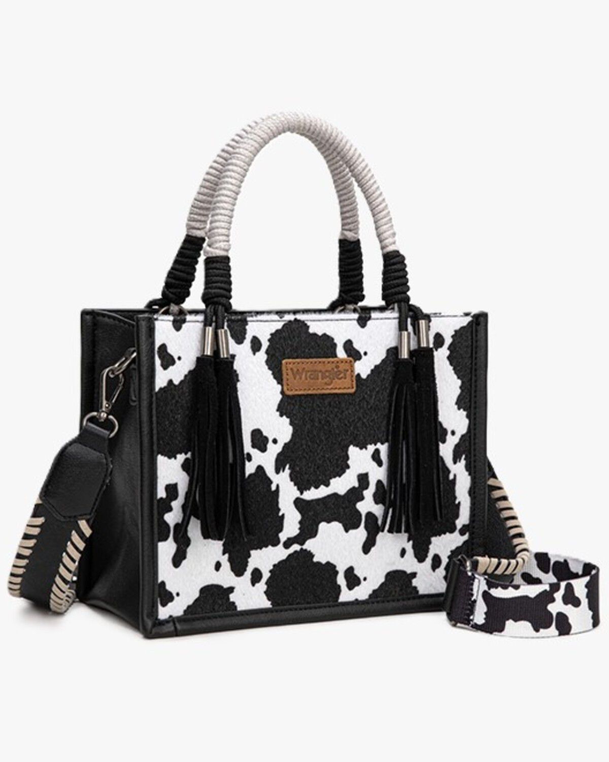 Image #1 - Wrangler Women's Cow Print Crossbody Tote, Black, hi-res