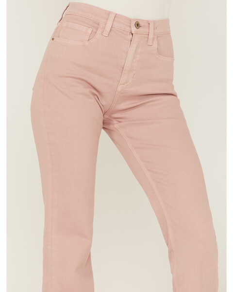 Image #2 - Sneak Peek Women's High Rise Raw Hem Crop Jeans , Pink, hi-res