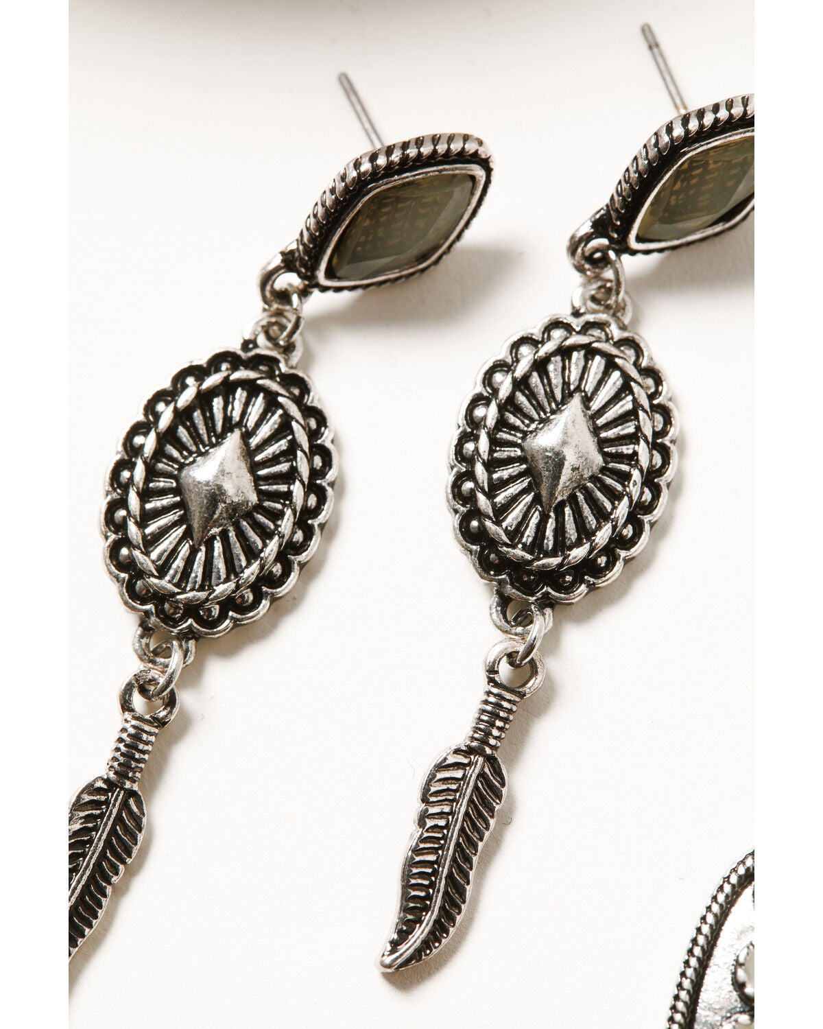 Image #2 - Shyanne Women's Boho Western Horseshoe and Feather Charm Earring Set - 3 Piece, Silver, hi-res