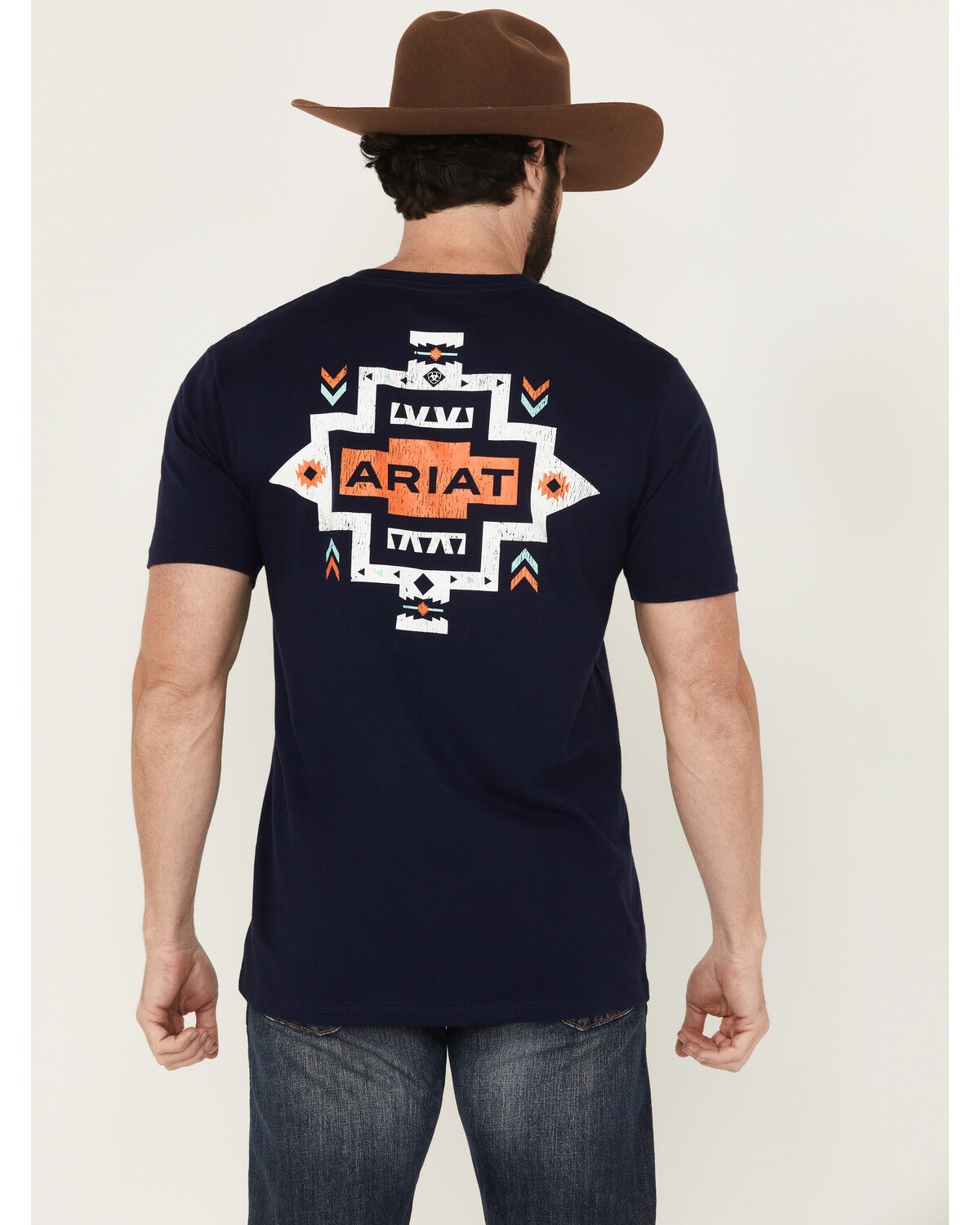 Image #1 - Ariat Men's Southwestern Pocket Short Sleeve Graphic T-Shirt, Navy, hi-res