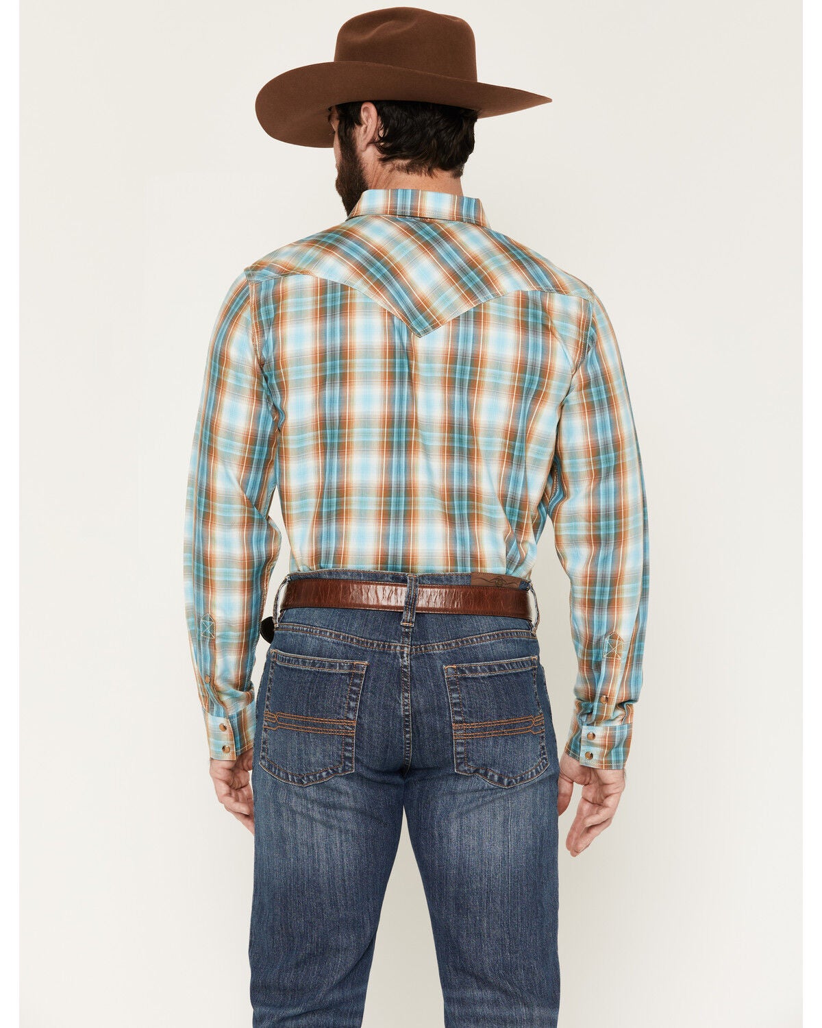 Image #4 - Cody James Men's Solstice Plaid Print Long Sleeve Snap Western Shirt, Light Blue, hi-res