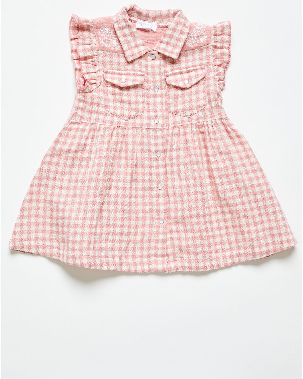 Image #1 - Angel Dear Infant Girls' Plaid Print Sleeveless Snap Western Dress, Pink, hi-res