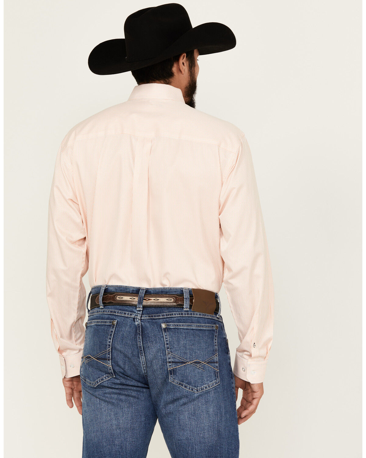 Image #4 - Cinch Men's Striped Long Sleeve Button-Down Western Shirt, Peach, hi-res