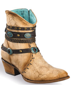 Corral Women's Ivory Bone Zipper and Studded Harness Boots - Medium Toe, Beige/khaki, hi-res