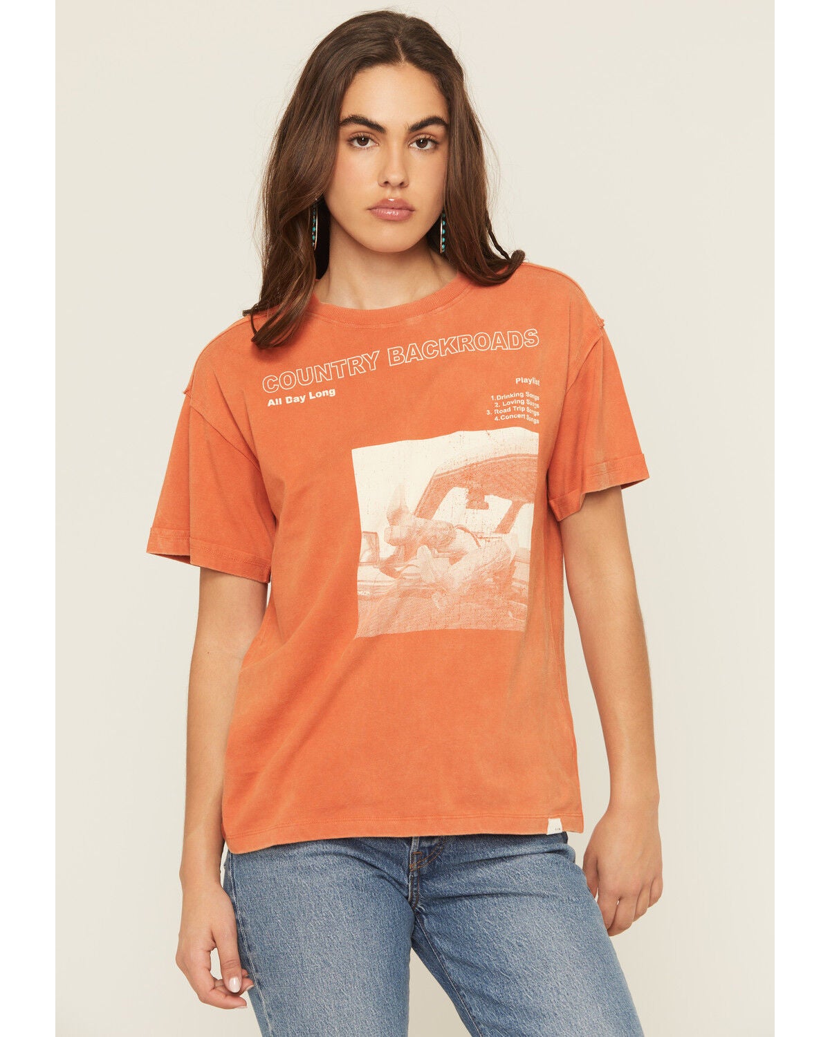 Cleo + Wolf Women's Backroads Short Sleeve Boyfriend Graphic Tee, Orange, hi-res