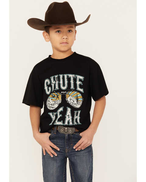 Rock & Roll Denim Boys' Chute Yeah Dale Brisby Graphic T-Shirt, Black, hi-res