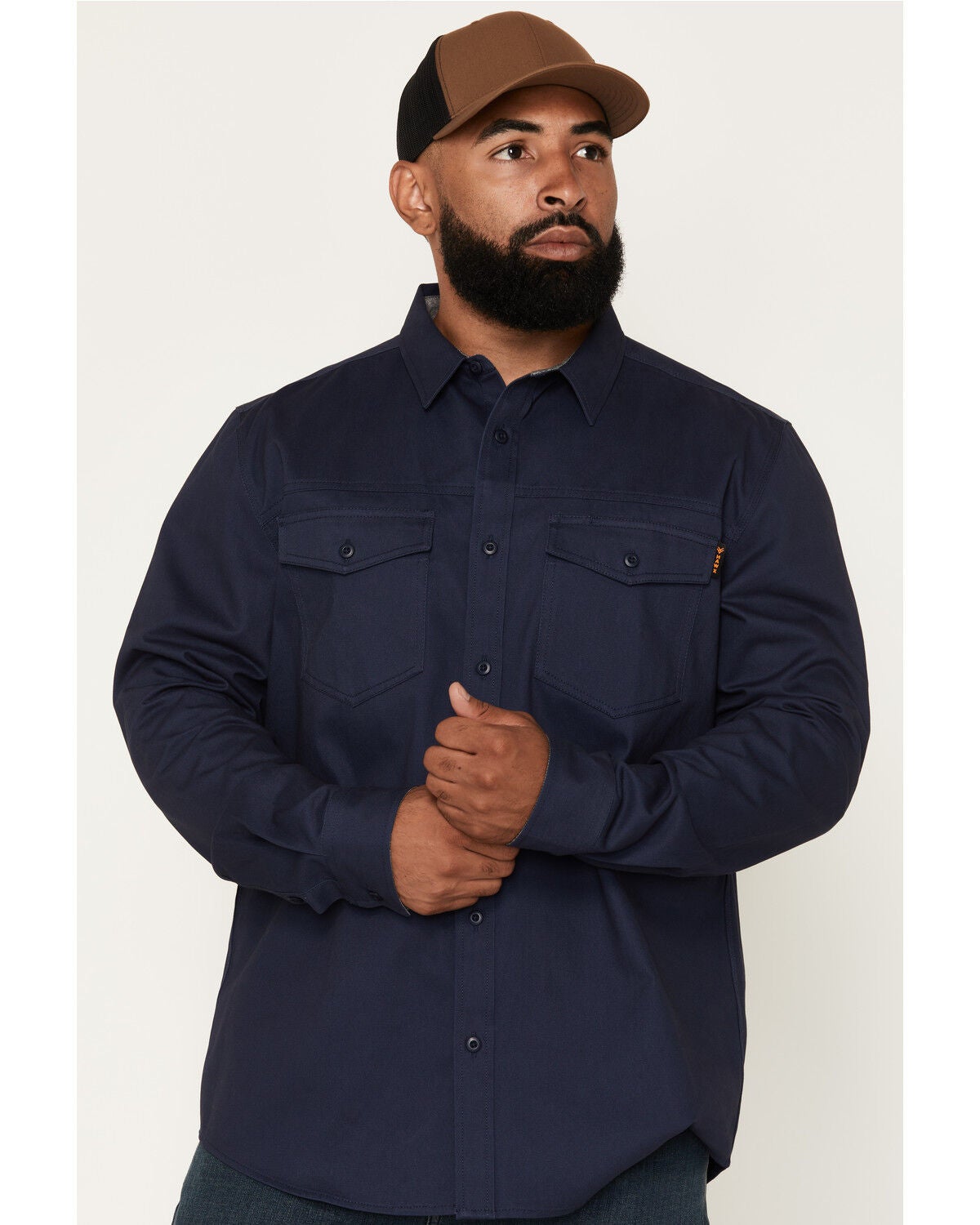 Hawx Men's All Out Solid Twill Long Sleeve Button-Down Work Shirt - Big, Navy, hi-res