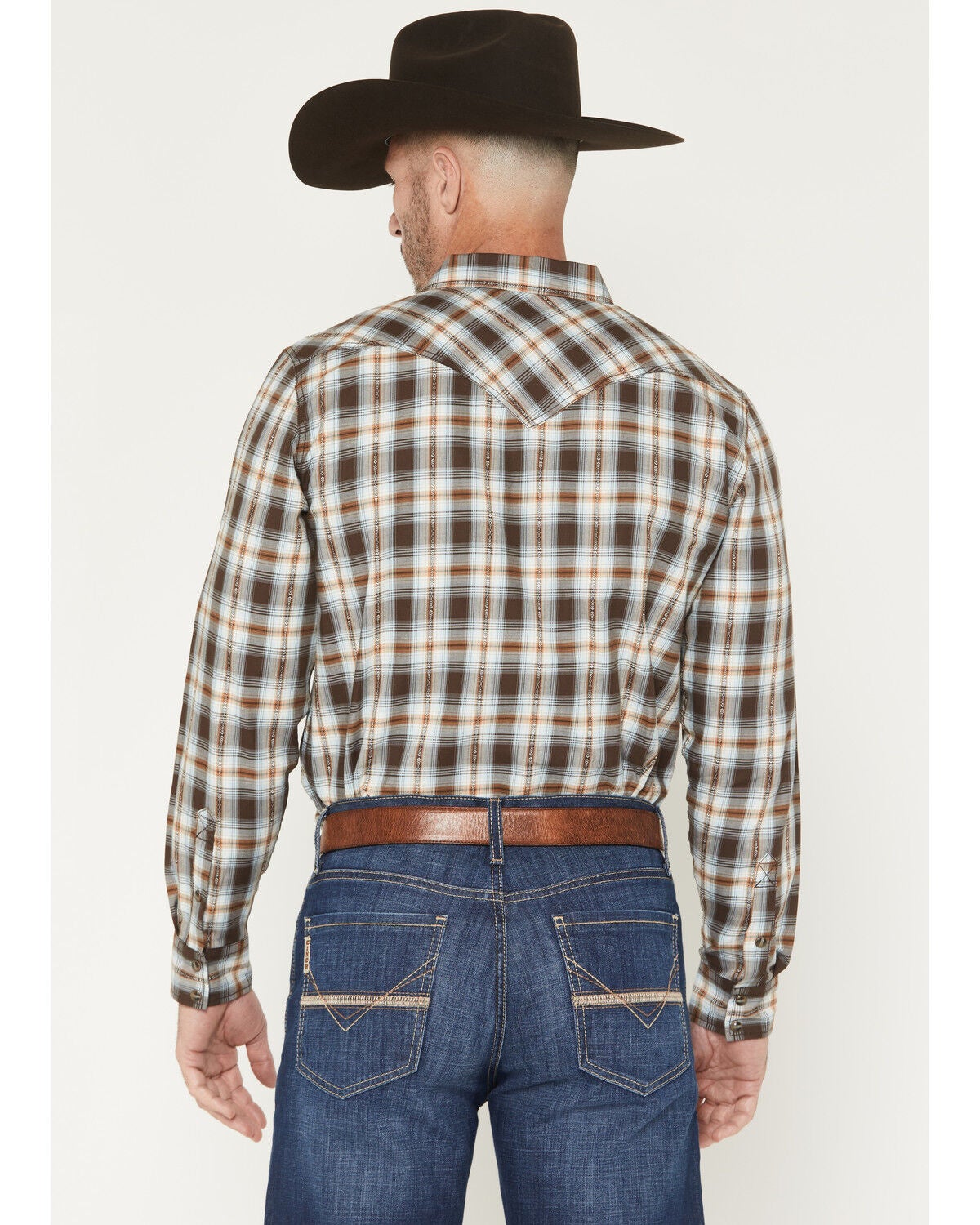 Image #4 - Cody James The American Cowboy Southwestern Plaid Print Long Sleeve Snap Western Shirt, Brown, hi-res