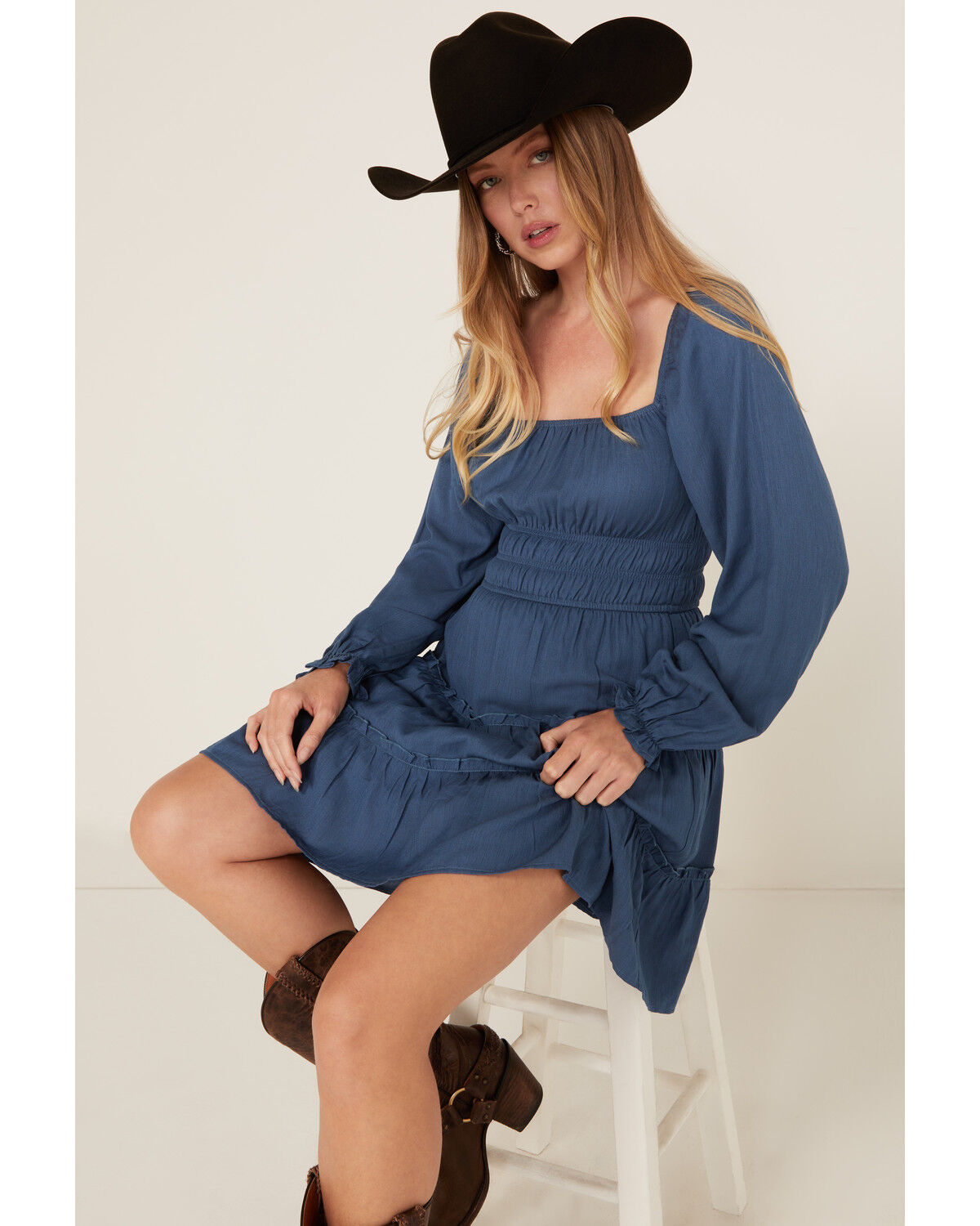 Image #2 - Ash & Violet Women's Long Sleeve Tiered Mini Dress, Teal, hi-res